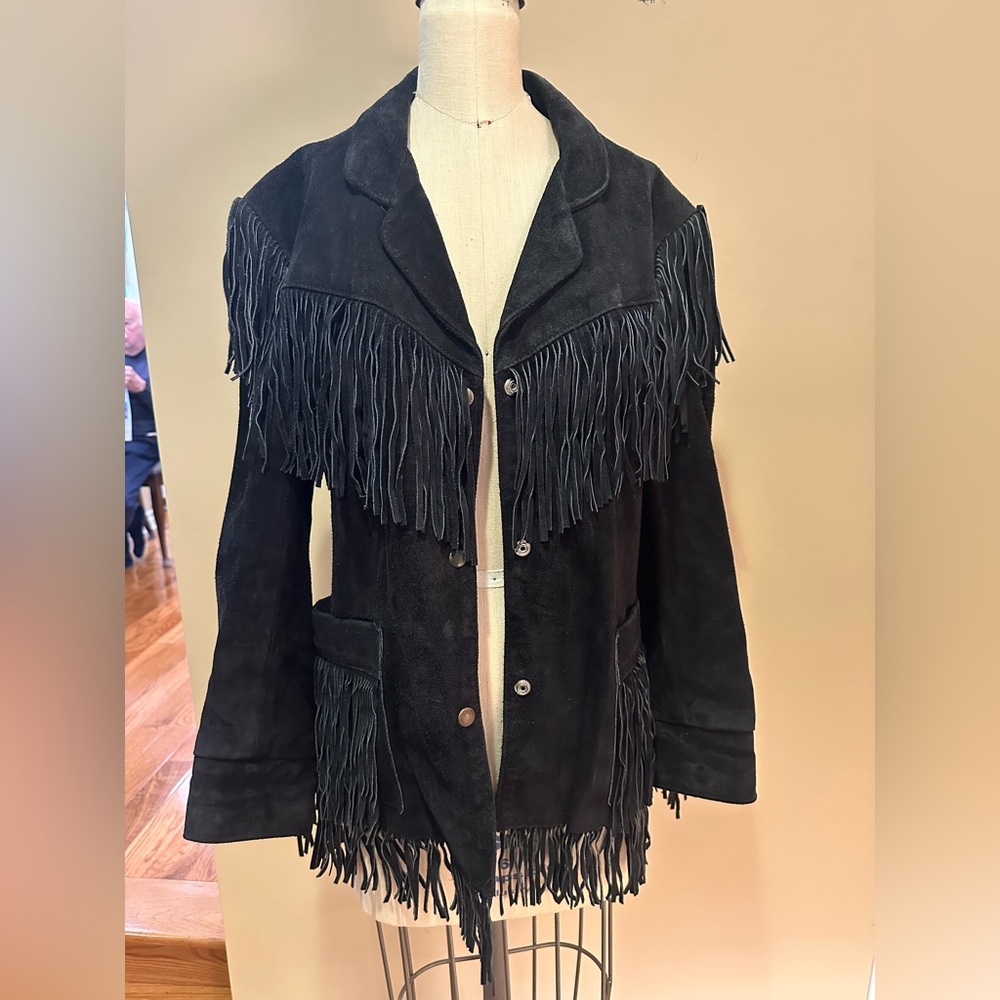 Vintage Fringed Black Suede Jacket